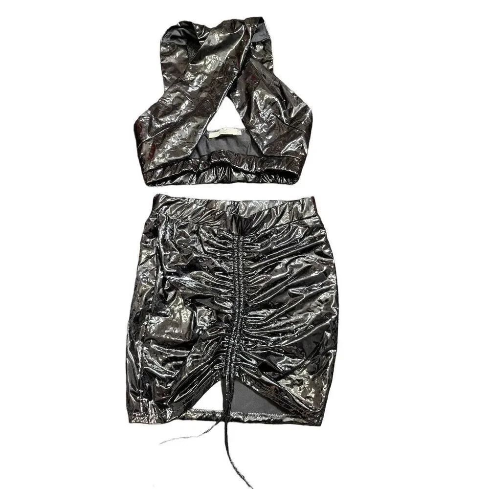 Dolls Kill PVC Halter Top and Skirt Set